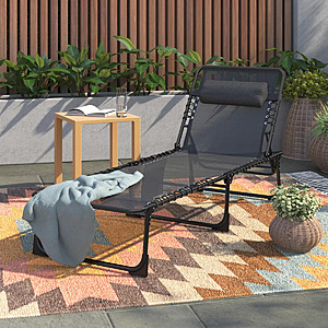 $39.99: Wade Logan® 5-Position Adjustable Aidean Portable Reclining Chaise Lounge Chair(Black) at Wayfair