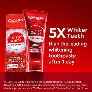 $8.96 get $5 Walmart Cash limit 3: Colgate Optic White Pro Series Express White Toothpaste with 5% Hydrogen Peroxide, 3.0 oz