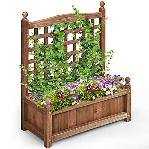 $39.59: Costway Solid Wood Planter Box with Trellis Weather-Resistant Outdoor 25''x11''x30'' at Walmart.com
