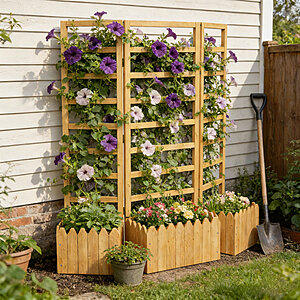 $37.99: Latitude Run® Outdoor Foldable Wood Privacy Screen with Planter Box(3 Planters), 47.3“ x 55.2”, Natural at Wayfair