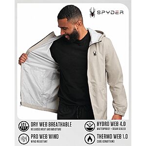 Spyder Mens Rain Jacket - Waterproof Lightweight Hooded Windbreaker $34.98