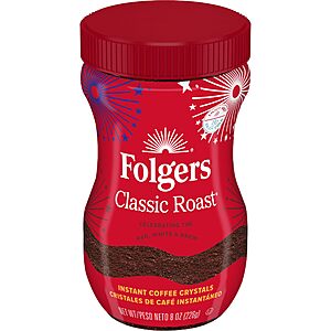 Folgers Classic Roast Instant Coffee, 8 Oz. Jar $5.69