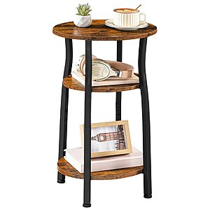 HOOBRO 3-Tier Oval Side Table w/ Storage (Rustic Brown & Black) $14.99 + Free Shipping w/ Prime or on $35+