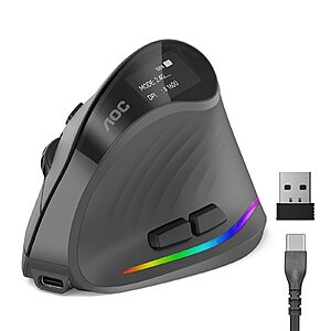$29.99ac FS AMAZON AC AOC Ergonomic Mouse, 2.4GHz Wireless Bluetooth Vertical Mouse, 4800 DPI, Rechargeable
