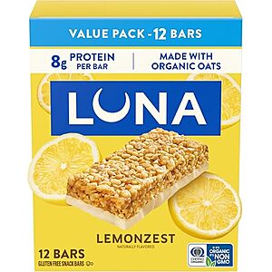 [SnS, AC] $6.38* | 12-Pack 1.69oz. Luna Whole Nutrition Protein Snack Bars (Lemon Zest) at Amazon