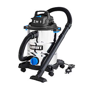 HART 8 Gallon Wet/Dry Vacuum, 6 Peak HP Motor, Stainless Steel Tank, Convertible to Blower, On-Board Storage, 17 ft Cleaning Reach $54.97