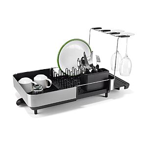 $64.99: Joseph Joseph Extend Steel Plus Extendable Dish Rack Steel, Dish Drainer with Wine Glass Holder & Drain Spout, Black