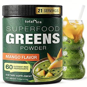 Total Tea Super Greens Powder Mango Spirulina Chlorella Vegan Superfood $8.48 or less