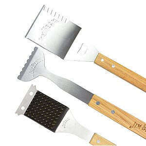 Jim Beam 3-Piece BBQ Tool Set, 5-in-1 Spatula, Tongs & Cleaning Brush $16.95
