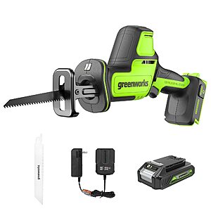 YMMV Greenworks 24V Brushless 1" Compact Reciprocating Saw (3,000 SPM), Cordless Powered Variable Speed Recip Saw, 2.0Ah Battery and Compact Charger Included,‎ RSG404 $67.19
