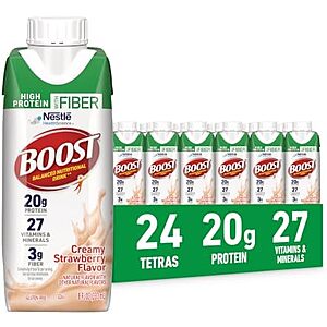 [SnS] $22.15 | 24-Pack 8-Oz BOOST High Protein with Fiber Complete Nutritional Drink (Creamy Strawberry) at Amazon