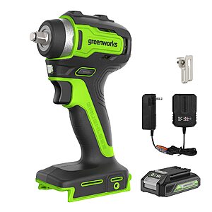 YMMV Greenworks 24V 3/8" Brushless Cordless Impact Wrench, 2.0Ah Battery and Compact Charger Included $55.99