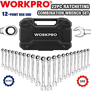 WORKPRO 22-Piece Ratcheting Combination Wrench Set 72 Teeth CR-V Metric & SAE, $46.39, FS, ebay $18.87