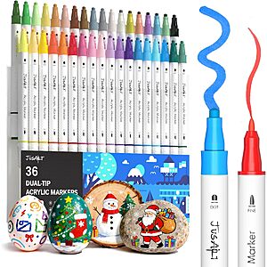 JusArt 36-Count Dual Tip Acrylic Paint Markers w/ Storage Box $8.07 w/ S&S + Free Shipping w/ Prime or on $35+