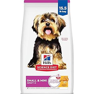 [SnS, AC] $31.71 | 15.5-Pound Hill's Science Diet Small & Mini, Adult 1-6, Dry Dog Food (Chicken & Brown Rice) at Amazon