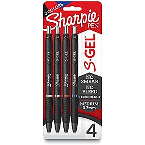 4-Count Sharpie S-Gel Medium Point Gel Pens (0.7mm, Assorted Colors) $4.51 w/ S&S + Free Shipping w/ Prime or on orders over $35