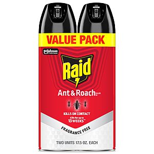 [S&S]2-Ct 17.5-Oz Raid Ant & Roach Killer (Fragrance-Free) $6.21 + Free S&H w/ Prime or $35+