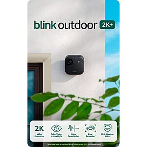 Blink Outdoor 2K+ (newest model) — Wireless smart security camera, 2K video resolution, enhanced audio, two-year battery. 3 camera system (Black or White) $120.99
