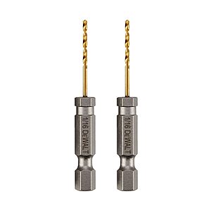 2-Pack DeWalt Impact Ready 1/16 in. X 2-1/4 in. L Titanium Nitride Drill Bit Hex Shank $4.99 + Free Shipping w/ Prime or on $35+
