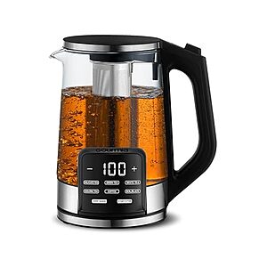 1.7L Gourmia Electric Glass Kettle w/ Digital Touch Display, Black $26.99 + Free S&H w/ Prime at Woot!