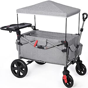 EVER ADVANCED Foldable Wagons for Two Kids & Cargo, Collapsible Folding Stroller with Adjustable Handle Bar, Gray or Black $130.19