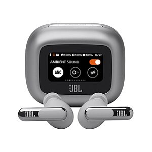 JBL Live Beam 3 - True wireless noise-cancelling stick-closed earbuds, 48Hrs total playback, Wireless Charging, IP55 waterproof and dustproof (Silver or Black) $129.95