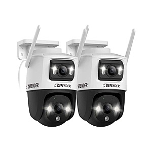 $100 Home Depot DEFENDER AI Powered Guard Pro 3K PLUS Dual Lens PTZ Wi-Fi 6-Plug-in Security Camera -2 Pack