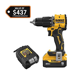 DEWALT ATOMIC 20V Lithium-Ion Cordless 1/2 in. Hammer Drill Kit with 5.0 Ah Battery and Charger, $129, free shipping, Home Depot