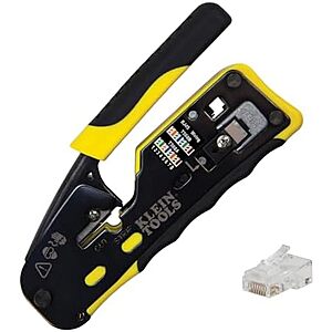 $49.97* | Klein Tools Ratcheting Data Cable Crimper / Cutter + 50-Pk CAT6 RJ45 Data Plugs at Amazon
