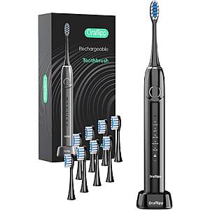 ORAFLIPP Sonic Electric Toothbrush - 40,000 VPM Power Toothbrush with 5 Modes 89 Brush Heads, IPX7 Waterproof, 30 Day Battery Life, Inductive Charger (Black) $24 + Free S/H