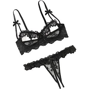Avidlove Sexy Floral Applique Lingerie 2 Piece Sheer Mesh Cami Thong Set $4.99