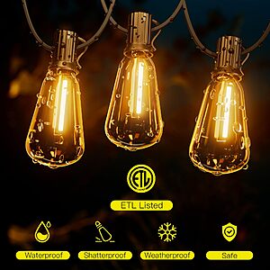 OHLUX Bistro String Lights Outdoor, 60FT Deck Lights with 32 Shatterproof ST38 Vintage Edison Bulbs, 2200K Warm Dimmable Connectable LED Light String $14.99