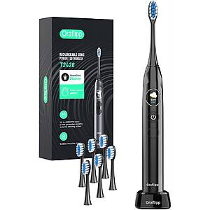 ORAFLIP Sonic Electric Toothbrush 40,000 VPM, 5 Modes, 6 Brush Heads & Inductive Charging Base (Black) $24 + Free S/H $30