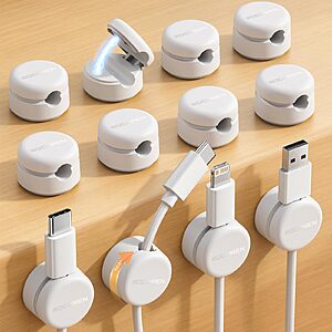 Prime: Rocoren 12 Pack Magnetic Cable Clips 360° Rotating Cord Organizer No-Residue Adhesive $6.5 + Free Shipping