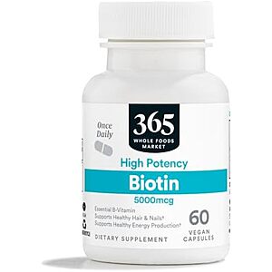 [SnS, AC] $2.64* | 60-Count 365 by Whole Foods Market High-Potency Biotin (5000mcg) at Amazon