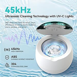 45kHz Nrqyon Ultrasonic Retainer & Denture Cleaner Machine w/ UV Light & 200ML Stainless Steel Tank $11.99 + Free Shipping w/ Prime or on $35+
