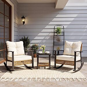 LAUSAINT HOME Oversized Outdoor Wicker Rocking Chair (Beige): 1-Piece $91, 2-Piece $133 + Free Shipping