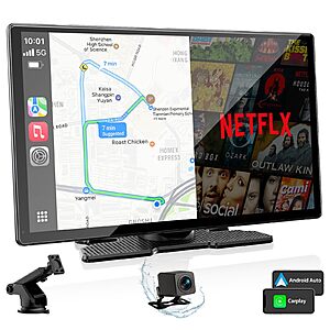 9" Volam CarPlay Voice Control Touch Screen with Built-In Netflix & YouTube and 1080p Backup Camera $72