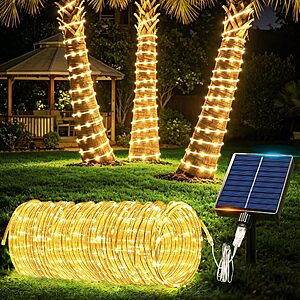 Solar Rope Lights Outdoor Waterproof, 33FT 100 LED Solar String Lights with 8 Lighting Modes $7.99