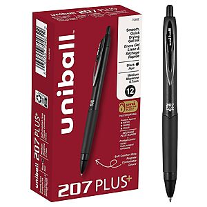 uniball™ 207 Plus+ Gel Pens, Black Ink, 0.7mm Medium Point, 12 Count | Retractable, Faster-Drying, Smooth Writing, Smear-Resistant~$11.38 With S&S @ Amazon