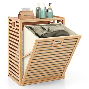 Amazon – Giantex 68L Bamboo Tilt-Out Laundry Hamper Cabinet - $56.99