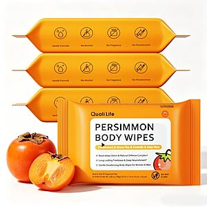 3-Pack 20-Count QualiLife Persimmon Deodorant Body Wipes (Fragrance-Free) $7.99 w/ S&S + Free Shipping w/ Prime or on $35+