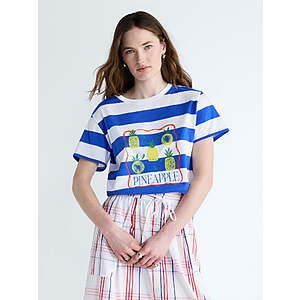 $3: Free Assembly Women's Cotton Cropped Boxy Tee(Pineapple Stripe, S/M/L/XL/XXL) at Walmart.com