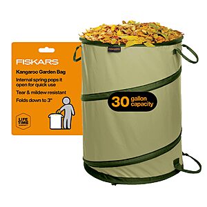 $24.09 AMAZON Fiskars 30-Gallon Kangaroo Collapsible Pop Up Garden Bag for Yard Waste