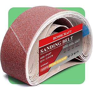 12-Pack 4"x24" BOSHCRAFT Aluminum Oxide Sanding Belts (60/80/120/180/240/400 Grit) $7.65 + Free Shipping w/ Prime or on $35+