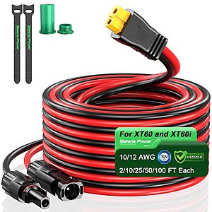 Bateria Power 10' 12AWG Solar Connector to XT60 Extension Cable $11.49 + Free Shipping w/ Prime or on $35+