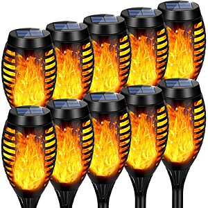 Amazon – AOUNQ 10-Pack Solar Flickering Flame Torch Lights - $22.99 w/ Code