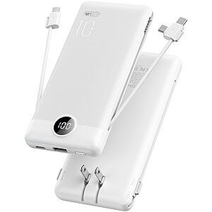 Amazon – VRURC 10,000mAh Portable Charger w/ Built-In Cables & Wall Plug - $16.99 w/ Code