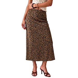Amazon – luvamia Women's Leopard Satin Maxi Skirt - $15.59 w/ Code