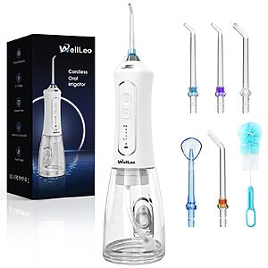 WellLeo 300ml Cordless Rechargeable Water Flosser (White) $8.99 + Free Shipping w/ Prime or on $35+